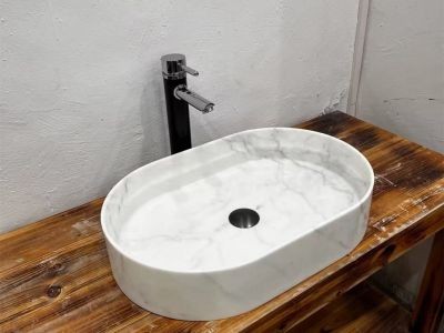 WPB277 White Marble Rectangle Oval Stone Vessel Sinks Washing Basin Cheap Price